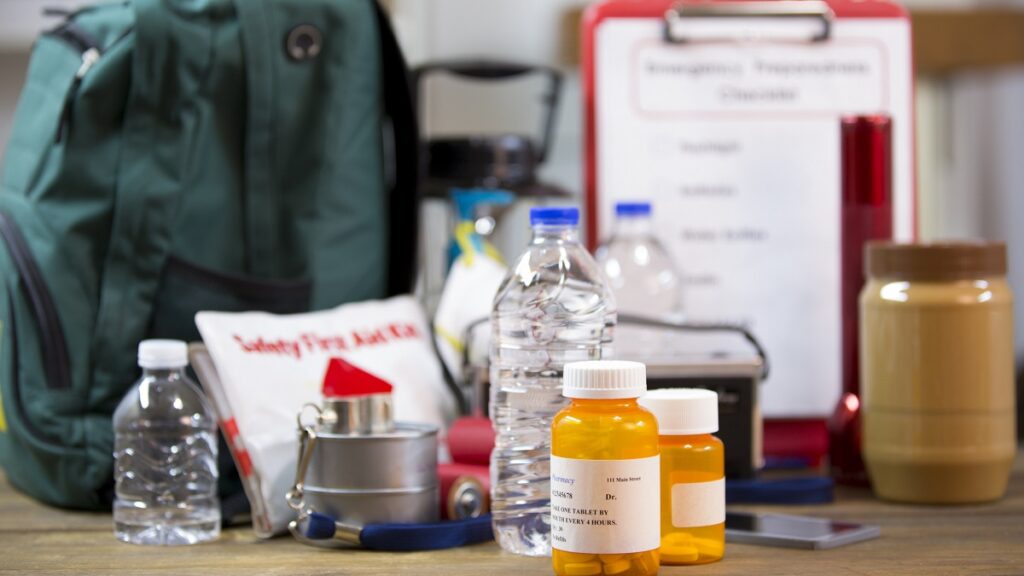Emergency preparedness natural disaster supplies.